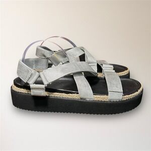 BP Gage 8.5 Silver Platform Sandals Strappy Espadrille Summer Beach‎ Casual